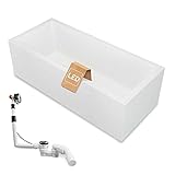 AQUADE Badewanne 190x90 cm Komplettset inkl. Badewannenfüße und Schürzen-Set, Rechteck-Badewanne mit Ab-Überlaufgarnitur mit Zulauf und LED Modell: Ulm