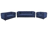 Meble Roberto Chesterfield Set 3+2+1 Sofia Sessel + 2-Sitzer Sofa + 3-Sitzer Sofa, Glamour Design, Sofas & Couches, Big Sofa Farbe: Blau