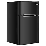 GOPLUS 90L Kühlschrank, Mini-Kühlschrank mit 27L Gefrierfach, Gefrierschrank mit Stahlrahmen & einstellbarem Thermostat, Kühl-Gefrier-Kombination für Zuhause, Büro, Wohnung (Schwarz)