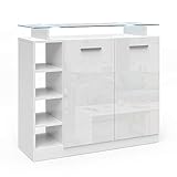 Vicco Kommode Asti Highboard LED Beleuchtung Glasablage Wohnzimmerschrank weiß (2 Türen)