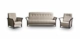 mb-moebel Polstergarnitur Sofa mit Schlaffunktion und Bettkasten 3er Schlafsofa und Zwei Sessel Wohnlandschaft 3-Sitzer Möbel Set - Barbados (Creme)