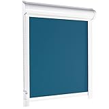 schattenfreu.de Rollo mit Kassette nach Maß | Zum Ankleben ohne Bohren | Optional zum Anschrauben | Thermo-Rollo Blackout Verdunkelnd | Für Fenster und Türen | Blau, Silberne Rückseite