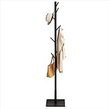JOISCOPE Garderobenständer Holz, freistehender Kleiderständer mit 8 Haken, Quadratische Basis,für Kleidung, Hüte,Taschen, Eingangsbereich, Wohnzimmer, Flur, Schwarz