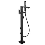 WLKINF Freistehende Badewannen-Armaturen für heiße und kalte Messing-Duscharmatur mit Handbrause, Einhandgriff, freistehende Badewanne, Einhandgriff, Badewannenarmatur, schwarz, A (C)