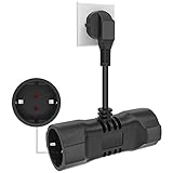 Doppelstecker für Steckdose, Verlängerungskabel 2 Fach, 5cm Verlängerungskabel Außen Schutzkontakt mit 2 AC Steckerdosen, Schutzkontakt Verlängerungskabel (250V/10A) für Zuhause, Büro, Außenbereich