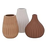 3 x Vase Wilma Steingut braun Hellbraun Höhe 13 cm, Tischdeko, Geschenk