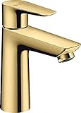 hansgrohe Wasserhahn Talis E CoolStart (wassersparende Armatur mit hohem Auslauf 110mm, Zugstangen- Ablauf), Polished Gold Optik