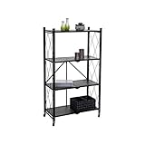 PROREGAL KLAP klappbares Regal mit Rollen | 4 Böden/Fächer | Belastbarkeit 200kg | HxBxT 127x72x34cm | Lagerregal Metallregal Klappregal Schwarz