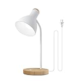 LALISU Tischlampe Basic LED Leselampe im Klassichen Holz-Design, Schreibtischlampe Augenschutz Tageslichtlampe, Verstellbarem Arm (Weiß)