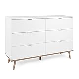 Homestyle4u 2032 Kommode Sideboard Eiche Matt Weiß Holz Massiv Schrank Mit Schubladen Highboard Anrichte