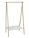 Spetebo Bambus Kleiderständer mit Stoffablage - 155 x 86 cm - Holz Standgarderobe mit Kleiderstange - Kleider Ständer Stand Garderobe Bambusholz klappbar