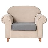 DSHUB Stretch-Samt-Couch-Kissenbezug, Abnehmbarer Sofa-Sitzbezug, rutschfest, dick, 1-teilig, für Wohnzimmer, Katze, Hund, Hellgrau, 1 Sitzer