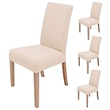 sorliva Stuhlhussen 4er Set Elastische Stuhlbezug Hussen für Esszimmer Stühle Schwingstühle Schutz Stuhlbezüge Waschbar Spannbezug für Küche Hochzeit Büro Bankette Partys Hotel (Beige)