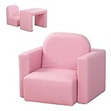 HOMCOM 2-in-1-Kindersofa Tisch und Stuhl Set multifunktionaler für Kinder Kindercouch Kindersessel Minisofa Minisessel Kinderzimmer für Kinder von 3 bis 9 Jahre Rosa