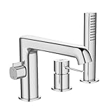 ADGO Pola 3-Loch-Wannenbatterie, Badewannenbatterie, Wannenbatterie-Set, Armatur + Brauseschlauch mit Handbrause, Einhebelmischer, Einhandmischer, Badarmatur Armatur für die Badewanne (Chrom)
