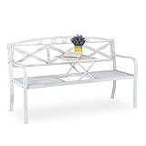 Relaxdays Gartenbank mit Klapptisch, 2-3 Sitzer, Metall, Sitzbank Garten & Balkon, HBT: 88 x 150 x 60 cm, weiß-Bronze