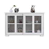 DYPASA Schrank Küchenspeicherschrank Sideboard Stapelbares Buffet mit Höhenanpassungsbares Regal 2 Glasschiebetüren Akzentkonsole Tisch Weiß Komode