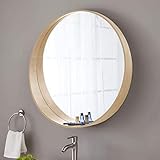 SHAWLA Wandspiegel Badezimmerspiegel Wandspiegel Schminkspiegel mit Ablage Runder Spiegel Holz Hängespiegel Weiße Eiche Großer dekorativer Spiegel Schminkspiegel 50cm