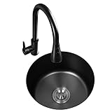 Küchen Rundes Waschbecken Für Wohnmobile Mit Wasserhahn Kleines Siphon-Spülbecken Aus Edelstahl Geschirrspülbecken In Der Restaurantküche Aufsatzbecken Küchenspülen ( Color : Schwarz , S : 40*40*20cm