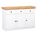 Homestyle4u 2227 Kommode Sideboard Eiche Matt Weiß Holz Massiv Schrank Mit Schubladen Highboard Anrichte