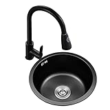 Küchenspüle Edelstahl Waschbecken Bar Prep Sink 304 Black Stainless Steel Round Sink Bar Mini Small Undercounter Recessed Single Sink With Pull-Out Faucet