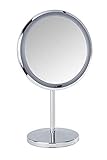 WENKO LED Kosmetik-Standspiegel Onno - beleuchteter Kosmetikspiegel, Spiegelfläche ø 16.5 cm, Stahl, 20 x 34 x 13.5 cm, Chrom