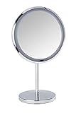 WENKO LED Kosmetik-Standspiegel Onno - beleuchteter Kosmetikspiegel, Spiegelfläche ø 16.5 cm, Stahl, 20 x 34 x 13.5 cm, Chrom