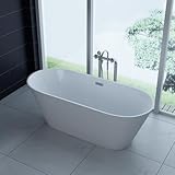 PureHaven freistehende Luxus Acryl-Badewanne 170x80 cm elegant inkl. Siphon Überlaufschutz leicht zu pflegende Oberfläche extra starker Rahmen Weiß