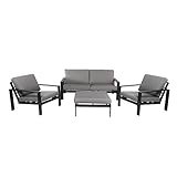 Home Deluxe - Gartenmöbel Set - Rio - Schwarz, Größe L - bestehend aus 1x Hocker, 2X Sessel 1x Sofa - inkl. Kissen - Farbe schwarz I Gartensitzgruppe Gartenlounge Balkonmöbel