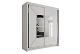 BETTSO -Schiebetürenschrank, eleganter Kleiderschrank Schrank Garderobe Spiegel, Schlafzimmer- Wohnzimmerschrank Schiebetüren Modern Design-Leon 203 (Weiß+Weiß+Schwarz Lacobel)