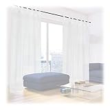 Relaxdays Gardinen 2er Set, HxB: 245x140 cm, halbtransparente Vorhänge, Wohn- & Schlafzimmer, Schlaufengardinen, weiß