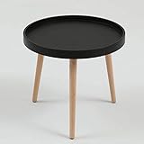 FXBFAG Couchtisch, Mode-Beistelltisch, runder Esstisch, Teetisch, Buchenholz, Büro/Wohnzimmer/Sofa/Restaurant (Color : Black)