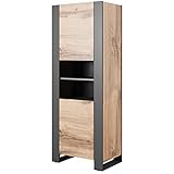 Furniture24 Schrank Wood Vitrine Hochschrank Wohnzimmerschrank 2 Türiger 5 Einlegeboden Wotan Eiche