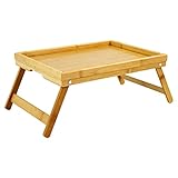 WKWKER Bambus Frühstückstabletts Mit Klappbaren Beinen Portable Bett Tablett Tisch Snack Servierplatten Tablett (Natürlich)