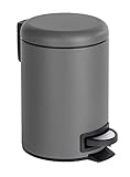 WENKO Kosmetik Treteimer Leman, 3 Liter, Badezimmer-Mülleimer, kleiner Abfalleimer mit integriertem Müllbeutelhalter, aus lackiertem Stahl, 17 x 25 x 22,5 cm, Grau matt