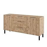 3E 3xE living.com Kommode, Sideboard mit 1 Tür und 3 Schubladen in Wotan Eiche (B:150cm x H: 85cm x T:42cm)