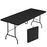 eSituro Gartentisch klappbar 180x75 cm, Campingtisch faltbar, Buffettisch mit Tragegriff, Klapptisch Partytisch für Garten Terrasse Balkon, für 6 Personen, Schwarz, Rattanoptik