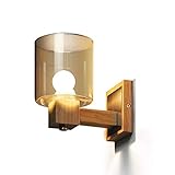 RAGGZZ Einfache Glas Massivholz Wandlampe Kreative Ländliche Schlafzimmer Betten Leichte Korridordekoration Wandbeleuchtung E27 Edison Wohnzimmer Wandleuchter Wasserdicht