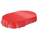 ANRO Wachstuchtischdecke Wachstuch abwaschbare Tischdecke Uni Glanz Einfarbig Rot Oval 180x140cm