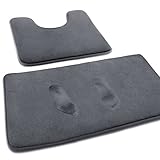 MEKO Memory Foam Badematte, 2 Set Anti Rutsch Badezimmerteppich und saugfähiger U-förmiger Konturteppich Fußmatte für Badezimmer Dusch, maschinenwaschbar und super weich (Grau)