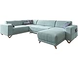 MIUFORM Ecksofa U-Form mit Schlaffunktion und Bettkasten | Classy Sophie | Wohnladschaft Couch Schlafcouch Wohnzimmer Gästezimmer | Holzfüße (Pastellblau, Links ausgerichtet)