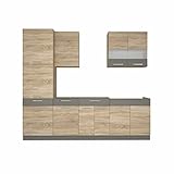 NJDT Küche mit Hochschrank 250 cm Küchenzeile Einbauküche Sonoma Eiche