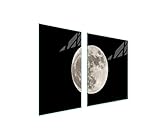 DarHaus Herdabdeckplatten tweiteilig 100x52 cm Ceranfeld Abdeckung Glas Spritzschutz Abdeckplatte Glasplatte Herd Ceranfeldabdeckung Deko, Mond Schwarz