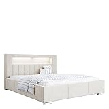 MKS MEBLE - Gold 5 Polsterbett mit Kopfteil - Doppelbett mit Bettkasten für Schlafzimmer, Jugendzimmer - Deko Bed mit Lattenrost - 140x200 - Cremig Monolith