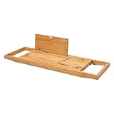 Holz-Badewannen-Caddy-Tablett, ausziehbares Badewannen-Brückenbrett-Regal, Wint-Buch-/Tablet-Ständer, Wein-Kerzenhalter