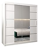 Kryspol Schwebetürenschrank Verona 4 180 cm mit Spiegel Kleiderschrank mit Kleiderstange und Einlegeboden Schlafzimmer- Wohnzimmerschrank Schiebetüren Modern Design (Weiß)