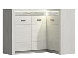 Mirjan24 Eckkommode Indiano I-15K, Kommode, Mehrzweckschrank Anrichte Diele Flur Esszimmer (Kraft Weiss, ohne Beleuchtung)