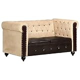 Bussandri Exclusive - Chesterfield-Sofa 2-Sitzer Braun Echtleder