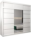 Kryspol Schwebetürenschrank Verona 2-250cm mit Spiegel Kleiderschrank mit Kleiderstange und Einlegeboden Schlafzimmer- Wohnzimmerschrank Schiebetüren Modern Design (Weiß mit Erweiterung)