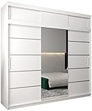 Kryspol Schwebetürenschrank Verona 2-250cm mit Spiegel Kleiderschrank mit Kleiderstange und Einlegeboden Schlafzimmer- Wohnzimmerschrank Schiebetüren Modern Design (Weiß mit Erweiterung)